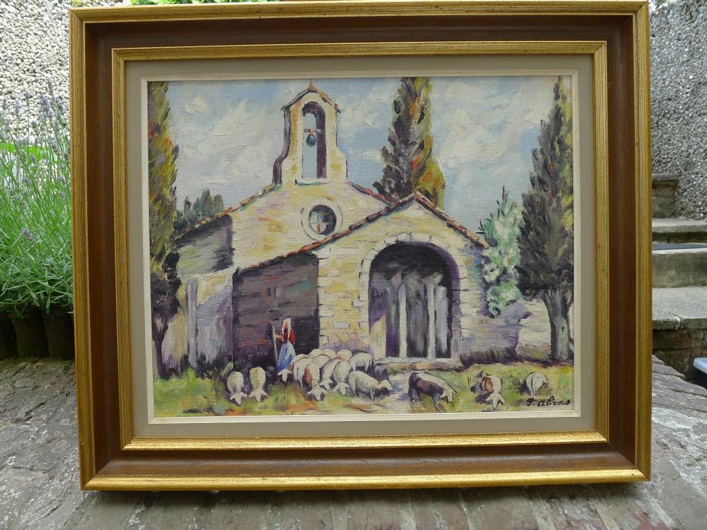 HST. Vue de la Chapelle Saint SIXTE .signé ABRAS. (JOAN ??) , Antiquités & Art, Enlèvement ou Envoi