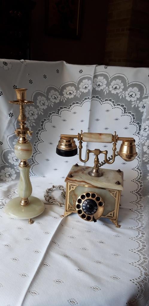 Vintage onyx marmer/messing kandelaar en telefoon, Antiek en Kunst, Antiek | Kandelaars, Ophalen
