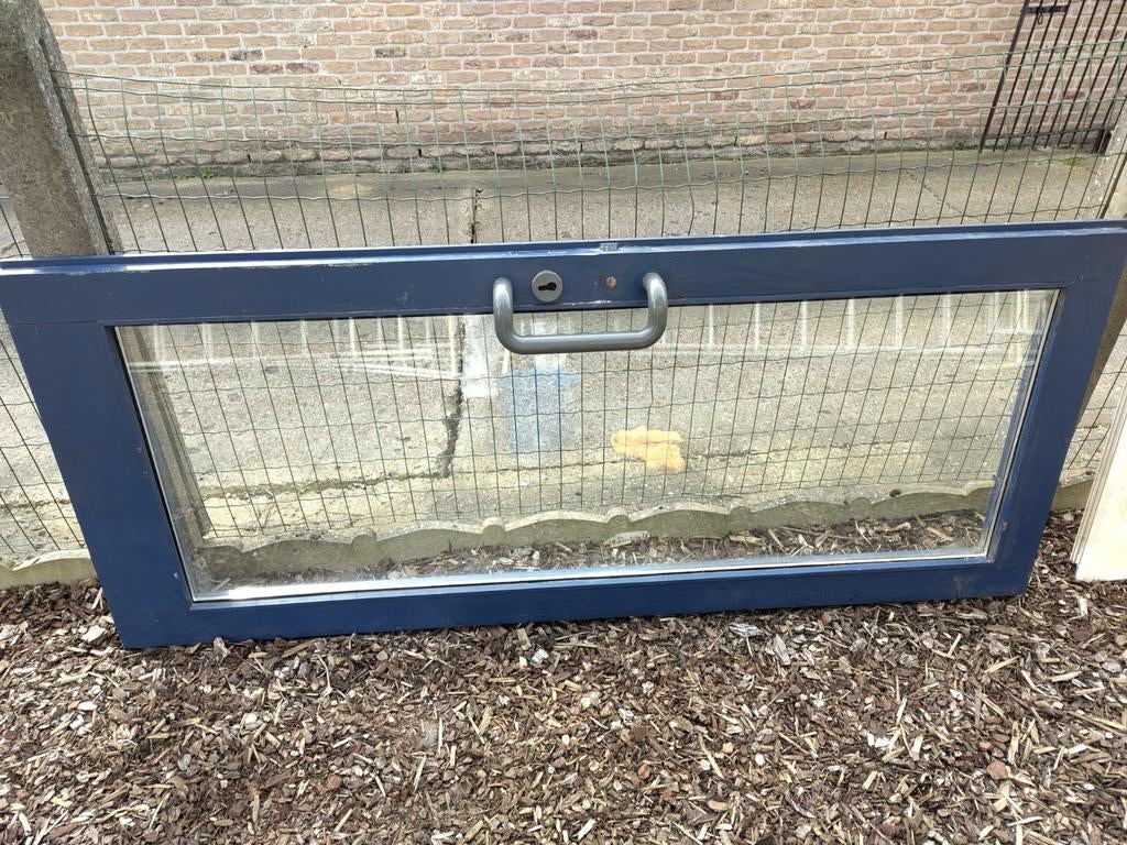 Deur glas en hout., Ophalen, Gebruikt, 80 tot 100 cm, 200 tot 215 cm