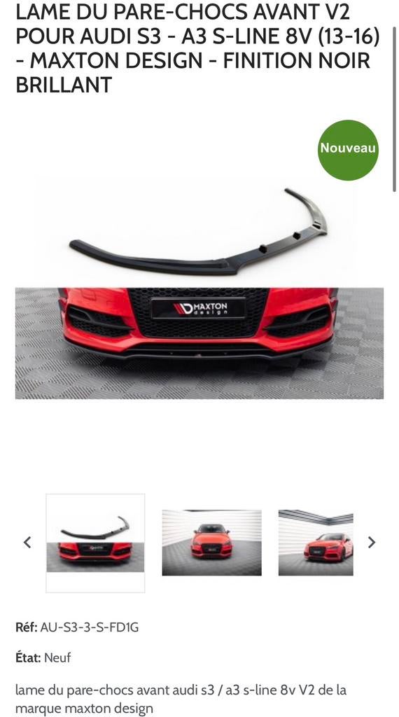 Kit Maxton Design Audi A3 / S3 8V à vendre, Autos : Pièces & Accessoires, Carrosserie & Tôlerie, Pare-chocs, Audi, Avant, Enlèvement