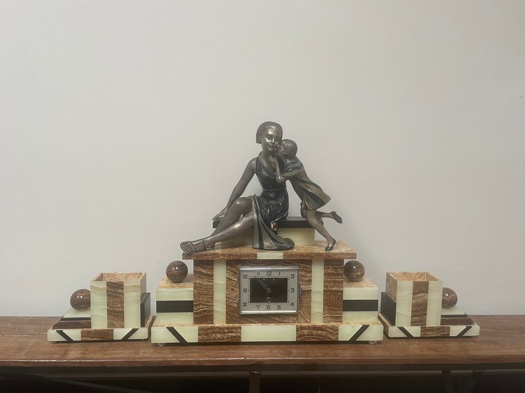 Prachtige Art Deco Pendule-set met Beeldhouwwerk, Tickets en Kaartjes, Musea