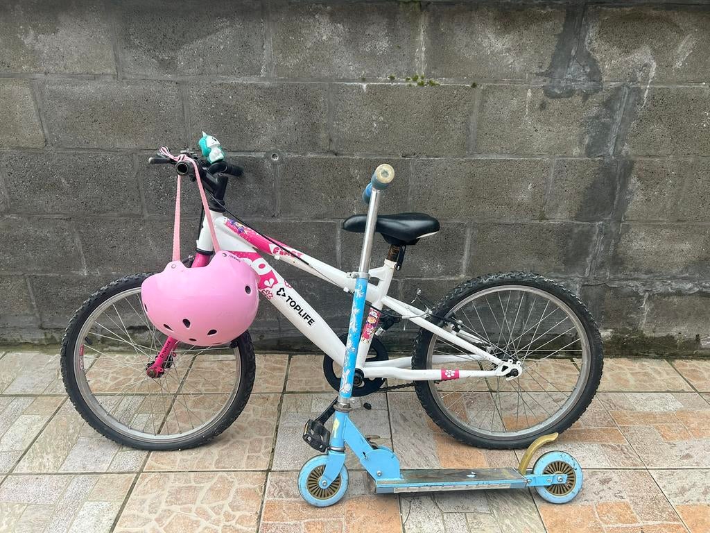 Velo + trotinette enfant + casque rose, Enlèvement, Utilisé, Autres tailles, Fille