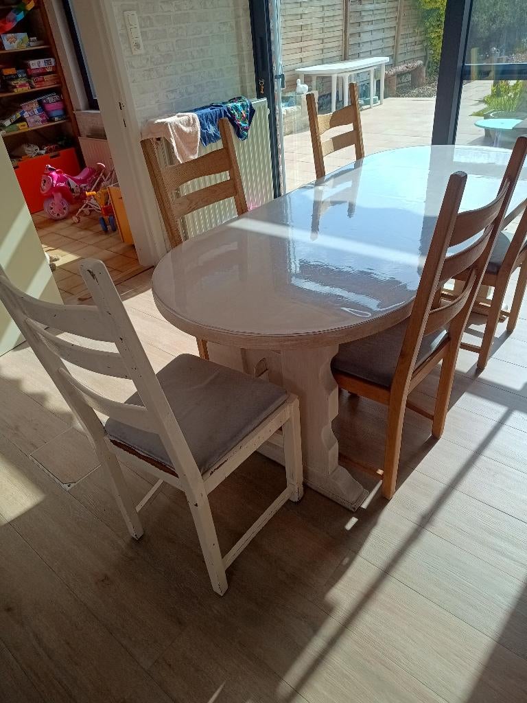 landelijke tafel met eventueel 6 stoelen, Ophalen, Gebruikt, 50 tot 100 cm, Landelijk