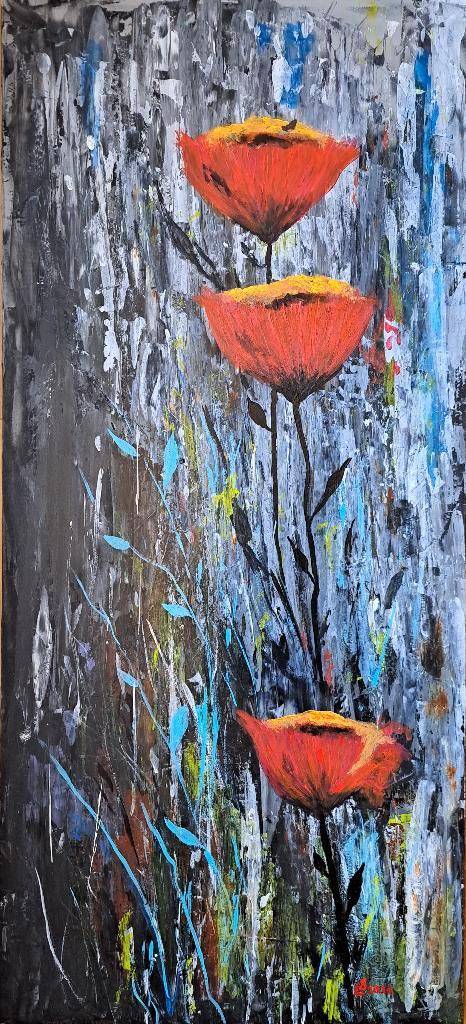 Acrylverf op hout: bloemen en kleuren, Antiek en Kunst, Kunst | Schilderijen | Klassiek, Ophalen