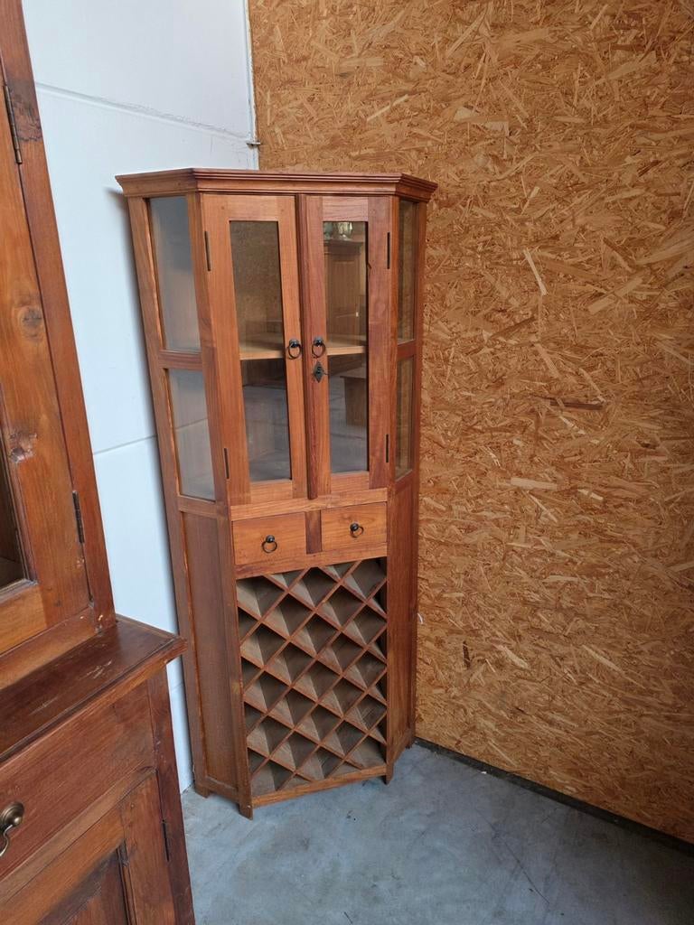 Wijnkastje /barkastje massief teak hout. 170cm hoog, Ophalen