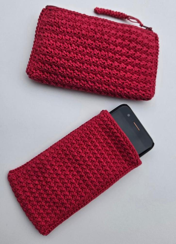 Gehaakt toilettasje en gsm beschermhoesje in katoen. NIEUW !, Hobby en Vrije tijd, Breien en Haken, Nieuw, Ophalen of Verzenden