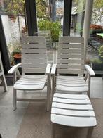 2 verstelbare witte tuinstoelen Hartman+1 voetenbankje, Tuin en Terras, Tuinstoelen, Ophalen, Zo goed als nieuw, Plastic, Verstelbaar