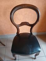 Chaises bois massif et cuir noir (4), Noir, Bois