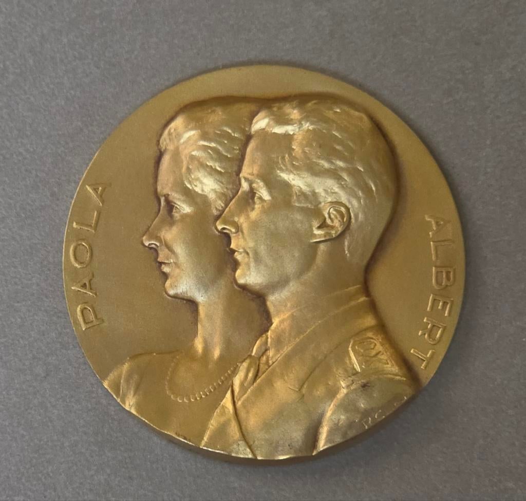 medaille ZILVER 950 VERGULD Albert & Paola 1959 Cliquet 65mm, Postzegels en Munten, Penningen en Medailles, Ophalen of Verzenden