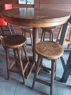 Statafel / bartafel bruin hout met 4 krukken, Ophalen, Gebruikt