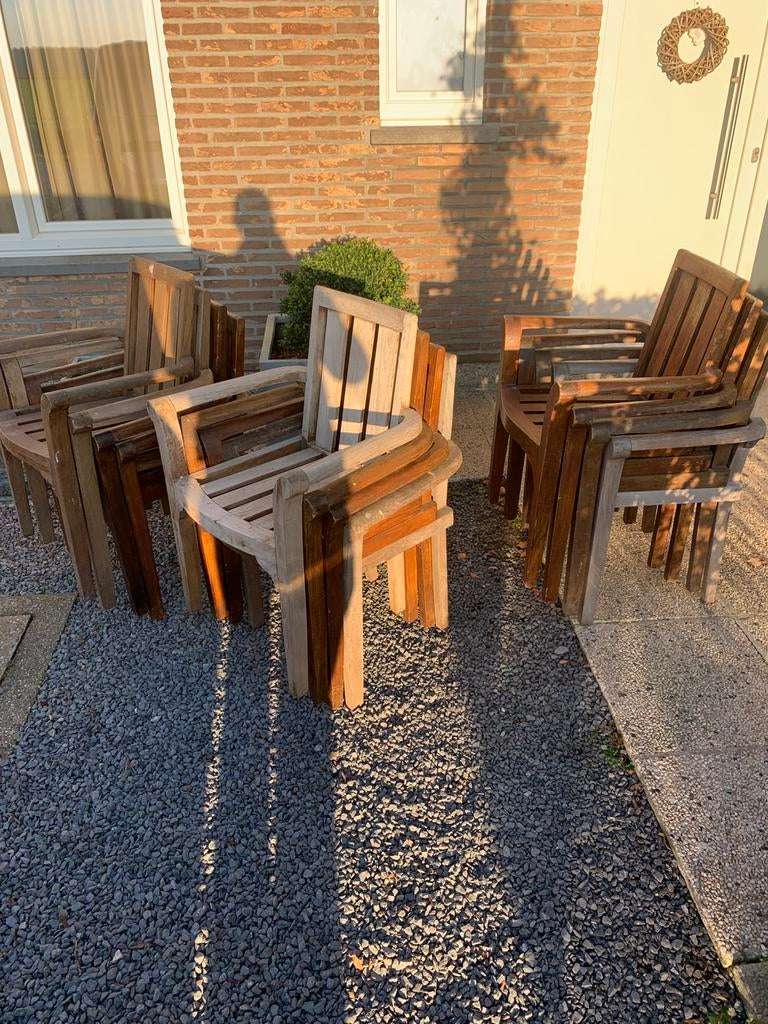 Chaises en teck €20,00/pc (+- 15 chaises), Jardin & Terrasse, Enlèvement, Comme neuf