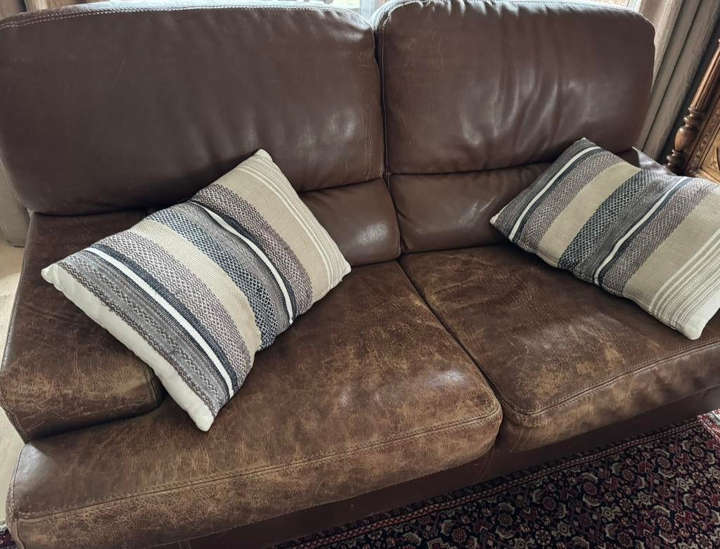 2zit cognac kleurig in leder, Ophalen, Gebruikt, Leer