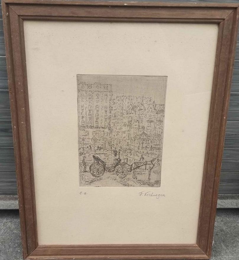 Eau forte épreuve d artiste signe Fernand verhaegen, Antiek en Kunst, Kunst | Etsen en Gravures, Ophalen of Verzenden