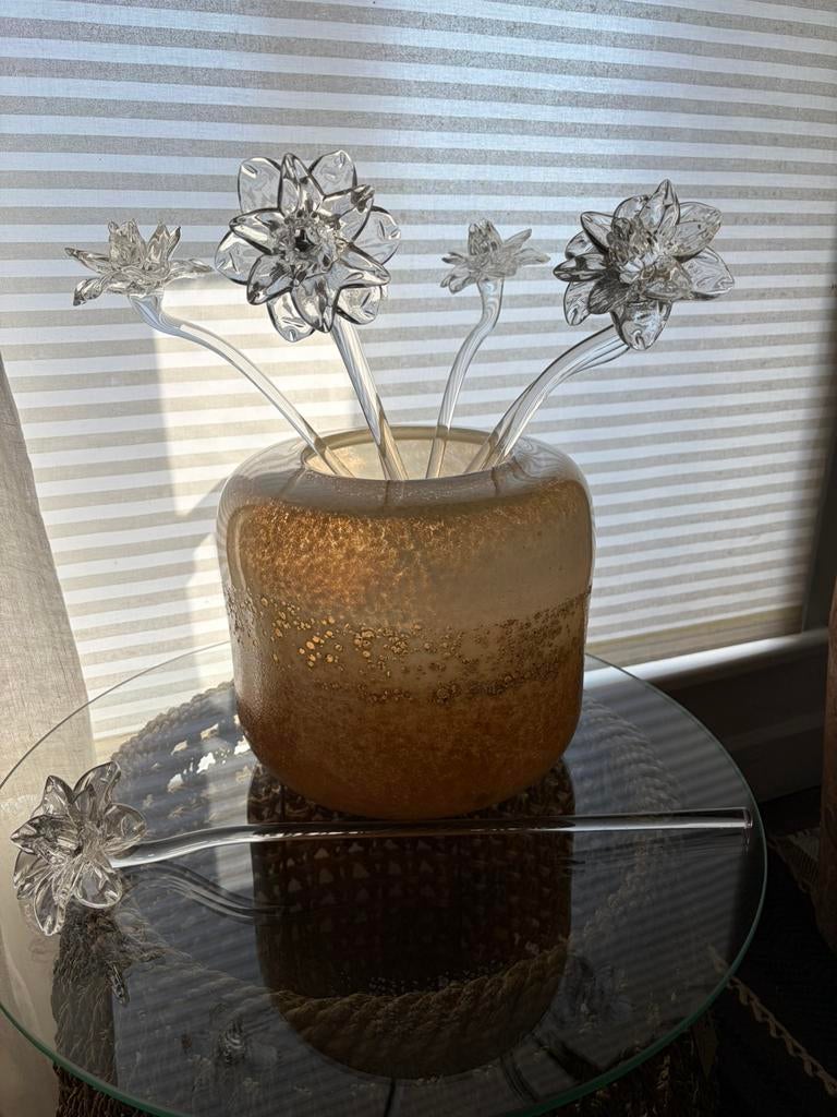 Fleurs en verre, longueur 46 cm, Enlèvement, Comme neuf, Blanc, Verre