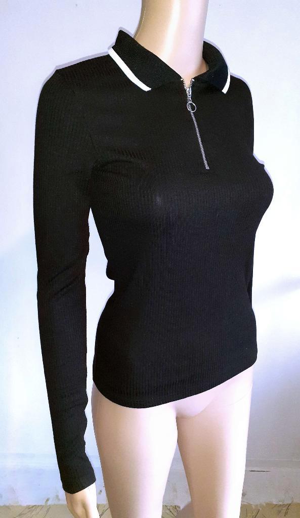 Blouse polo stijl zwart wit met rits New Look XS of 34, Vêtements | Femmes, Blouses & Tuniques, Neuf, Taille 34 (XS) ou plus petite