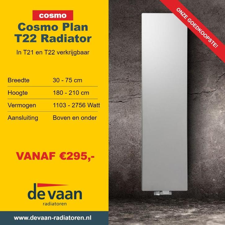 T22 designradiator 900W-2756W Verticaal vlak, 30-60cm breed, Doe-het-zelf en Bouw, Verwarming en Radiatoren, Nieuw, Radiator, 80 cm of meer