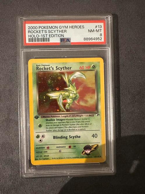 Rockets Scyther 1st edition PSA 8, Hobby en Vrije tijd, Verzamelkaartspellen | Pokémon, Booster, Ophalen of Verzenden