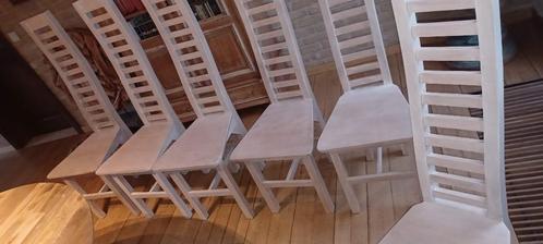 6 stoelen in wit geoliede teak, Huis en Inrichting, Stoelen, Zo goed als nieuw, Vijf, Zes of meer stoelen, Hout, Overige kleuren