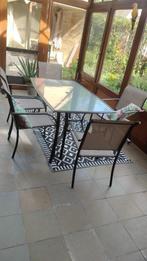 terrastafel van glas met ijzer voor 6 personen met 6 stoelen, Ophalen, Zo goed als nieuw, Moderno, 6 tot 8 stoelen