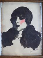 1928 Eric Wansart Art Déco portrait de jeune femme gouache, Antiquités & Art, Enlèvement