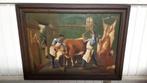 Oude  schilderij     het  slachten   van  koeien, Antiek en Kunst, Ophalen of Verzenden