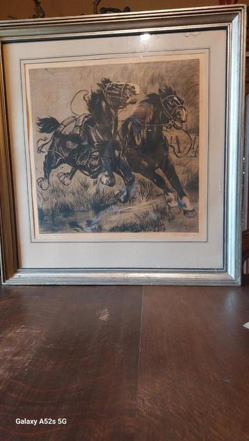 Twee vluchtende paarden in  WO 1. beschikbaar voor biedingen