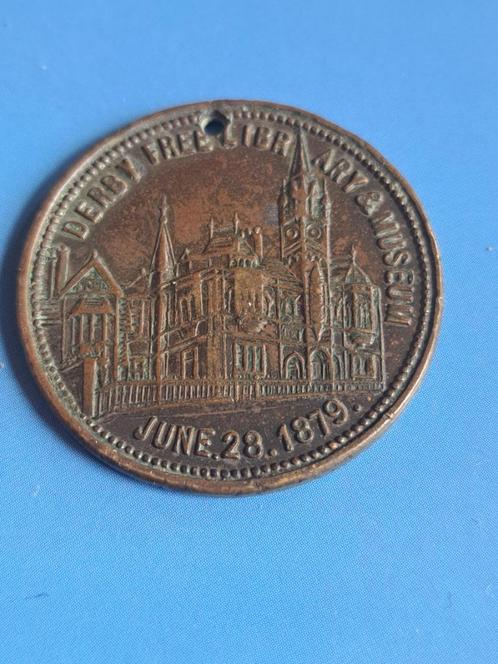1879 Ouverture bibliothèque et musée gratuits du Derby, Timbres & Monnaies, Pièces & Médailles, Bronze, Envoi