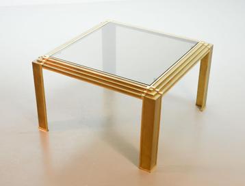 Vintage Peter Ghyczy stijl messing en glas salontafel 70s beschikbaar voor biedingen