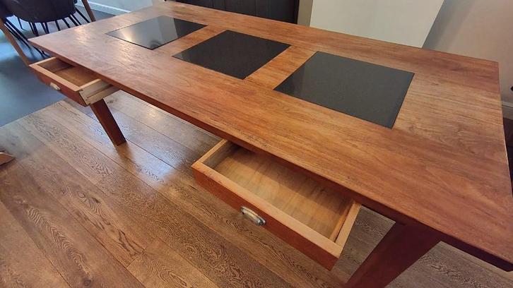 8p. teak eettafel + 5 teak stoelen, Huis en Inrichting, Tafels | Eettafels, Zo goed als nieuw, 50 tot 100 cm, 150 tot 200 cm, Vijf personen of meer