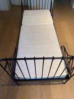 Meegroeibed Ikea metaal zwart + lattenbodem + matras, Sommier à lattes, 70 à 85 cm, Enlèvement, 180 cm ou plus