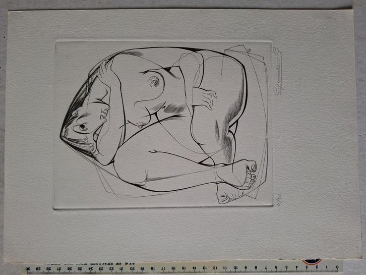 Verfijnde ets van Gerard Gaudaen "Zittende naakte vrouw", Antiek en Kunst, Kunst | Etsen en Gravures, Ophalen of Verzenden