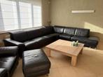 Grote zwarte lederen hoeksalon +1-zit, Huis en Inrichting, Ophalen, Gebruikt, Leer