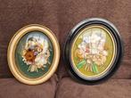 Twee prachtige antieke ovale kaders met droge bloemen erin, Antiek en Kunst, Ophalen of Verzenden
