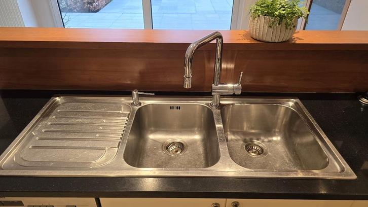 Franke dubbele afwasbak met afdruip INOX, Maison & Meubles, Cuisine | Éléments de cuisine, Utilisé, 100 à 150 cm, 25 à 50 cm, Enlèvement