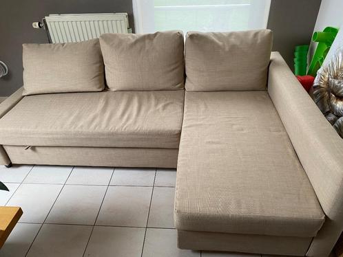 Hoekslaapbank 4 personen met opbergruimte, Huis en Inrichting, Slaapkamer | Slaapbanken, Gebruikt, Beige, Ophalen