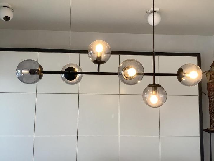 Verlichting, Huis en Inrichting, Lampen | Hanglampen, Zo goed als nieuw, 50 tot 75 cm, Glas, Metaal, Ophalen