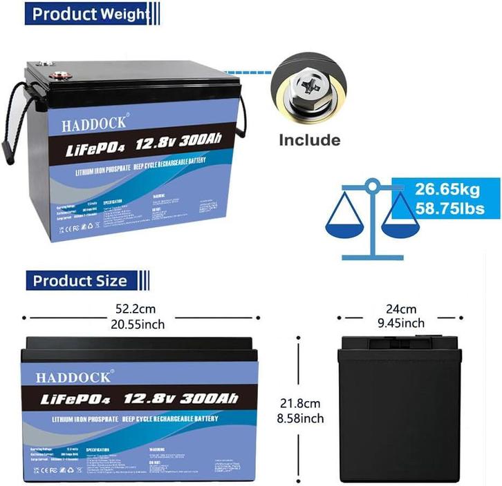 Haddock 12,8V 300Ah lithiumbatterij, Doe-het-zelf en Bouw, Zonnepanelen en Toebehoren, Nieuw, Overige typen, Ophalen