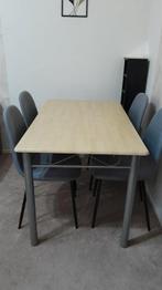 Table salle à manger avec 4 chaises en tissus  gris, Enlèvement