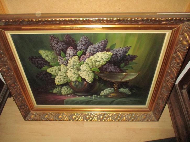 VINTAGE SCHILDERIJ STILLEVEN-OLIEVERF-REPRODUCTIE OP DOEK, Antiek en Kunst, Kunst | Schilderijen | Klassiek, Ophalen of Verzenden