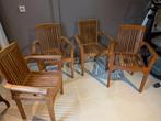 4 teak-houten stoelen, Tuin en Terras, Ophalen, Hout