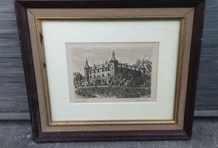 Gravure rixensart signe, Antiek en Kunst, Kunst | Etsen en Gravures, Ophalen of Verzenden