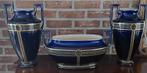 Art Deco garnituur porselein blauw/goud – 3 delig - Vintage, Antiek en Kunst, Ophalen