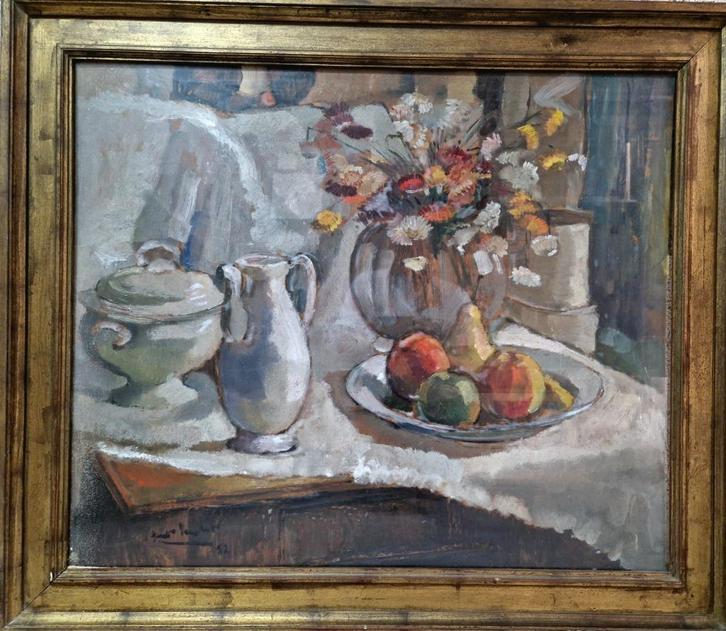 Gust Verhelst Fruitschaal en bloemboeketten - 52, Antiek en Kunst, Kunst | Schilderijen | Klassiek, Ophalen