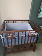 Vintage kinderbox met matrasje en toebehoren, hout, Ophalen, Gebruikt, Rechthoekig, In hoogte verstelbaar