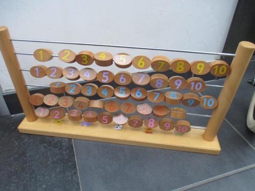 Retro houten stevig telraam-5 rijen tot 10cijfers& diertjes, Kinderen en Baby's, Speelgoed | Houten speelgoed, Gebruikt, Overige typen