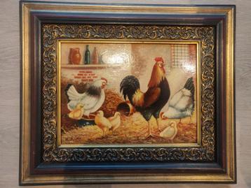 Kunstwerk boerderijtafereeltje kippen beschikbaar voor biedingen