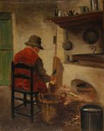 Louis Gerard (1783-1862): Bij de haard (O/D, 46 x 55 cm), Antiek en Kunst, Ophalen of Verzenden