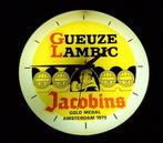 Horloge publicitaire lumineuse Gueuze Lambic Jacobins 70's, Table lumineuse ou lampe (néon), Utilisé, Enlèvement ou Envoi