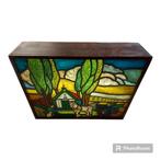 Belle boîte à lumière en vitrail fermier avec cheval 73x57cm, Antiquités & Art, Antiquités | Verre & Cristal, Enlèvement