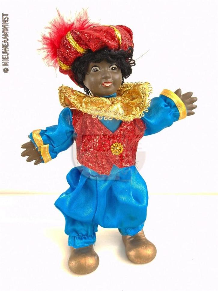 Authentieke etalage zwarte Piet pop - 22cm, blauw/rood/goud, Diversen, Sinterklaas, Verzenden